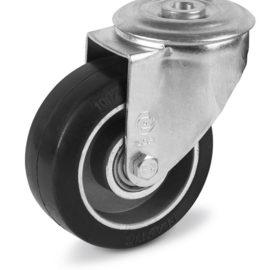 Zwenkwiel met elastische rubberband, velg van aluminium, stalen gaffel en boutgat, meerdere afmetingen