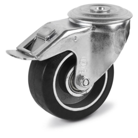 Zwenkwiel met rem, elastische rubberband, velg van aluminium, stalen gaffel en boutgat, meerdere afmetingen