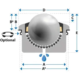Ball transfer unit, 22 mm, with stainless steel ball, with flange, maximum weight 180 kg, Omnitrack M22A